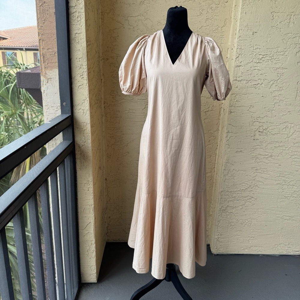 Women’s Cream Midi Dress with Puff Sleeves